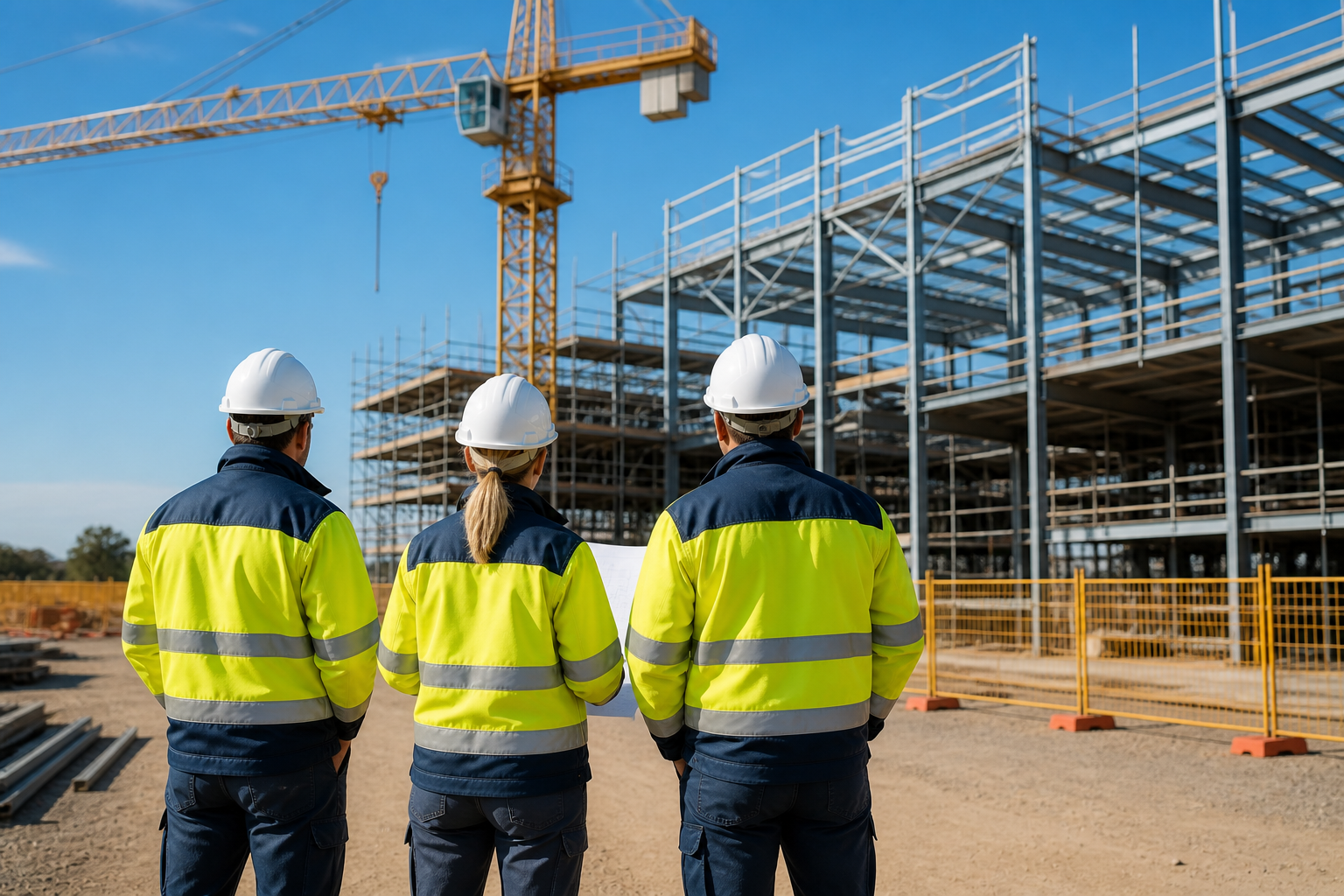Safety team inspecting a commercial building construction site